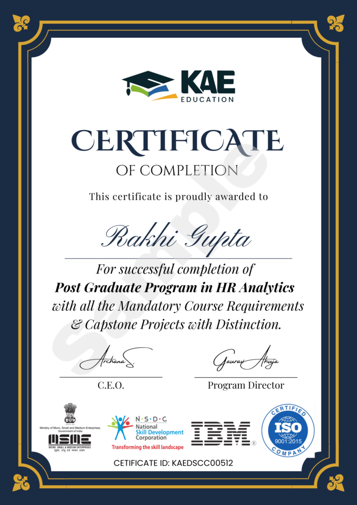Sample Certificate of Post Graduate Program in HR Analytics