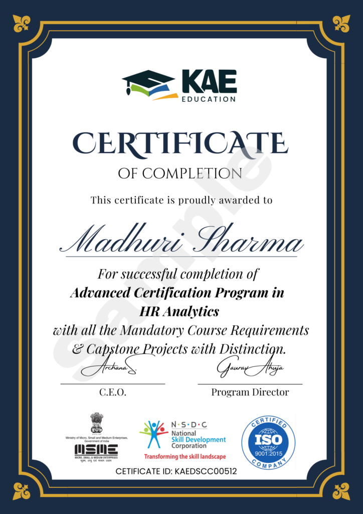 Sample Certificate - Advanced Certification Program in HR Analytics