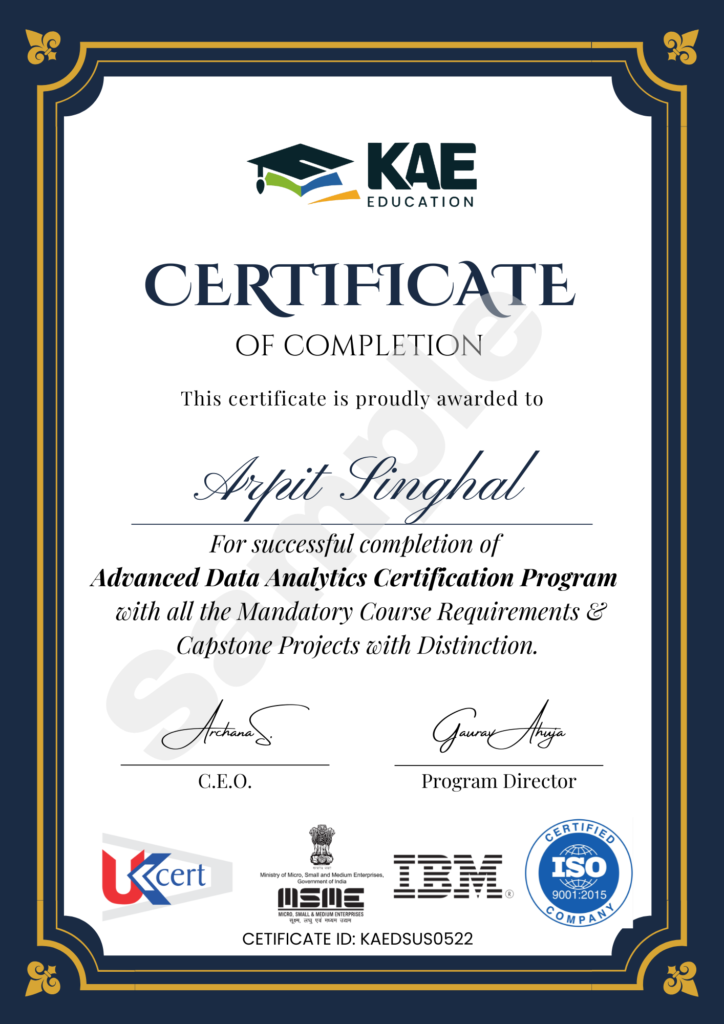 Sample Certificate - Advanced Data Analytics Certification Program