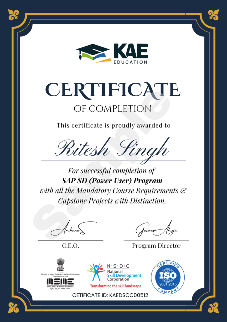 SAP SD Sample Certificate