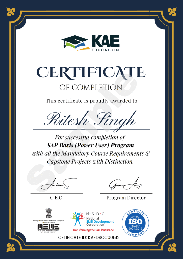 SAP Basis Sample Certificate