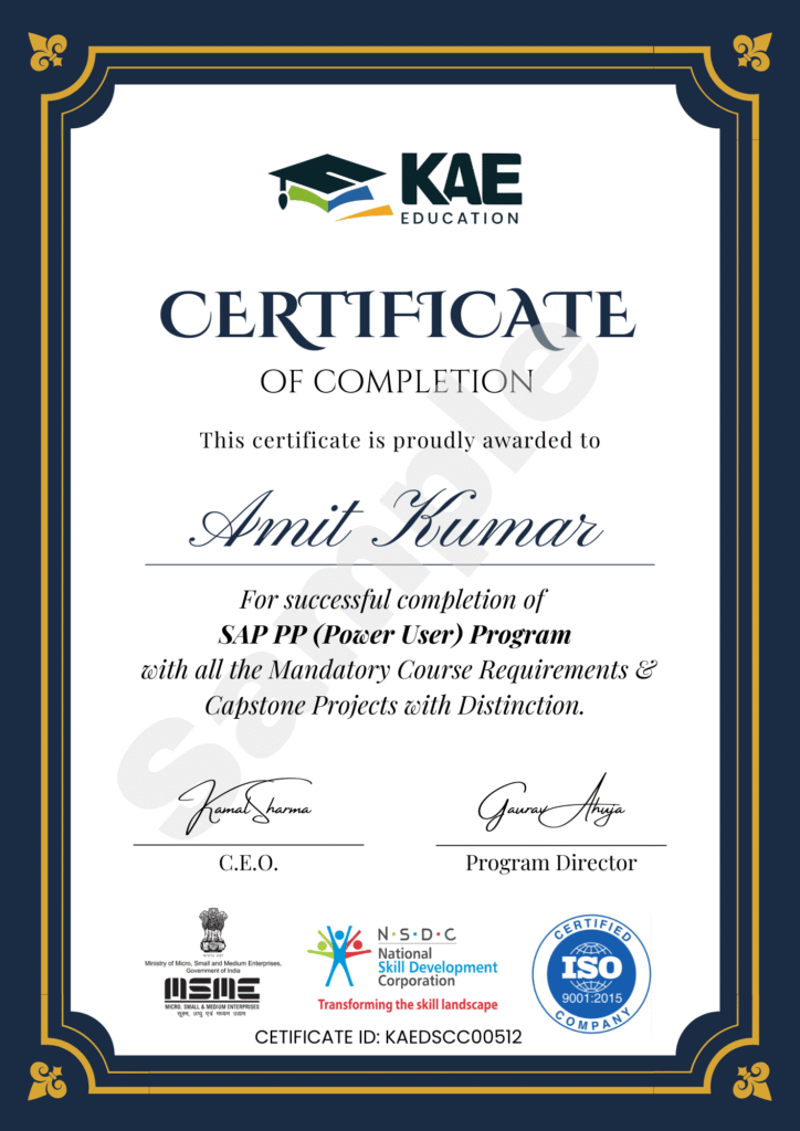 SAP PP Sample Certificate