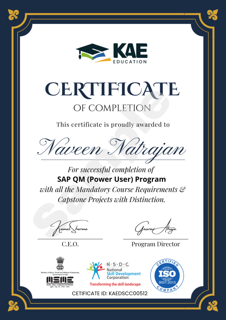 SAP QM Sample Certificate