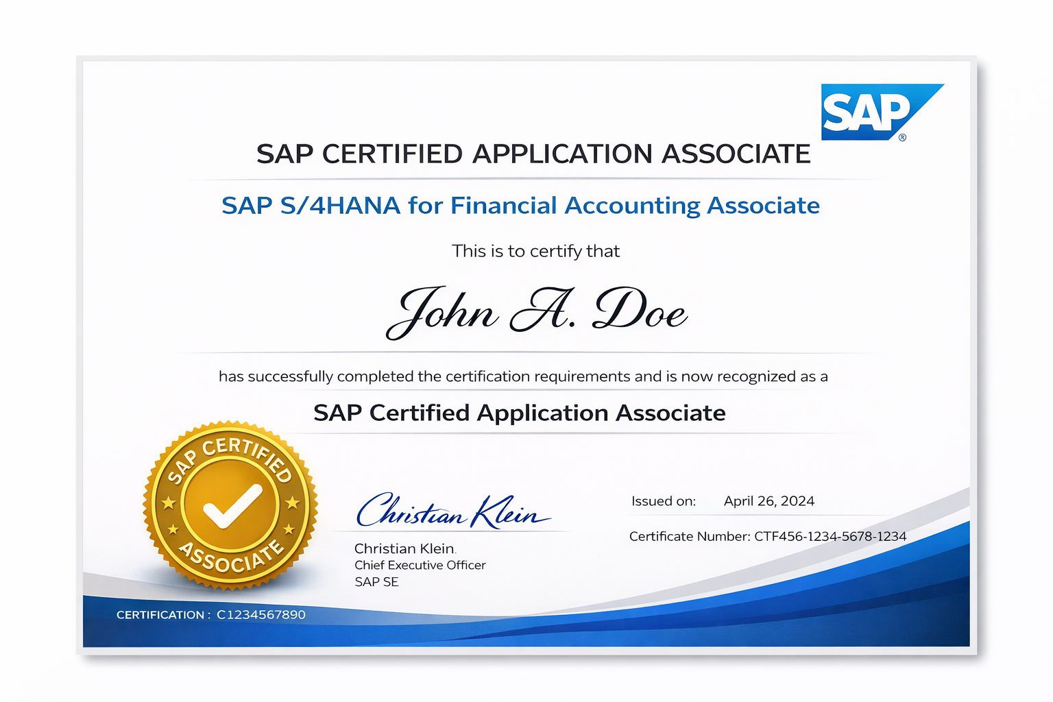 Sample Certificate SAP FI