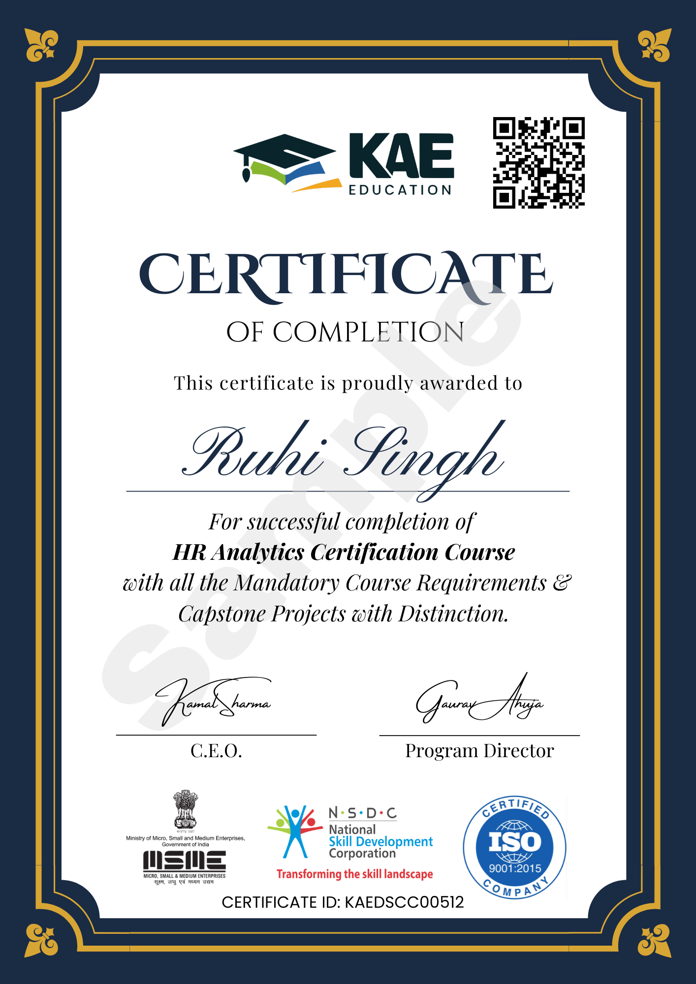HR Analytics Sample Certificate