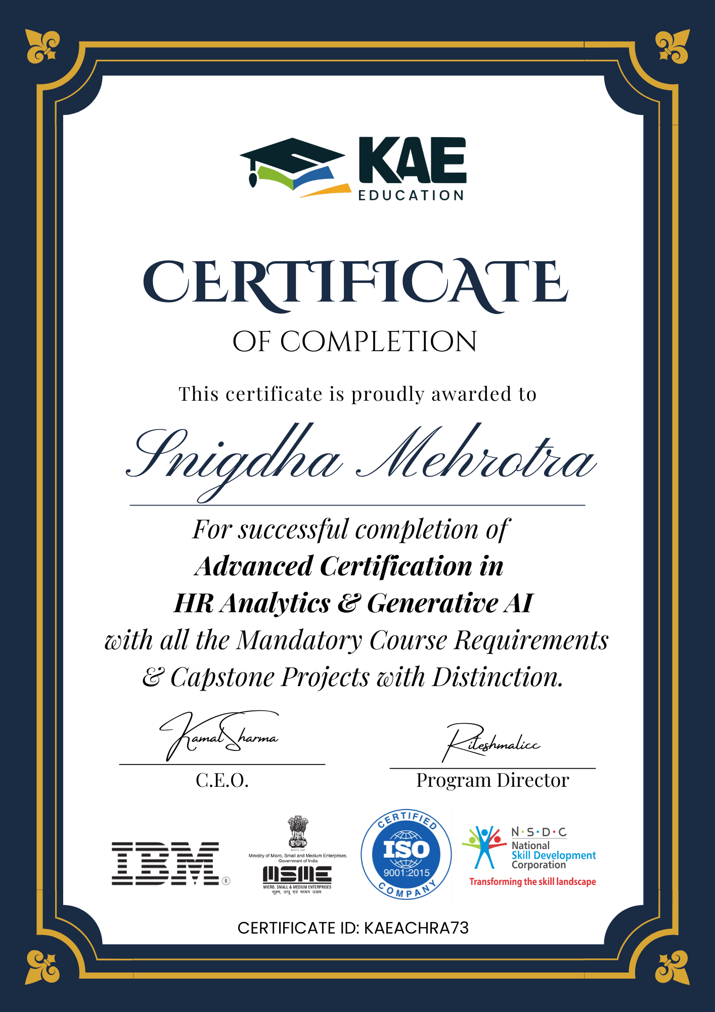 HR Analytics Sample Certificate